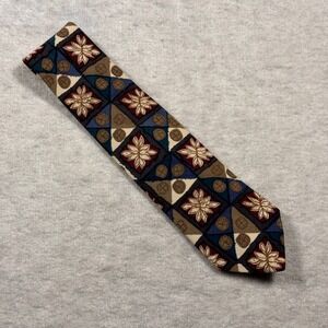333 New York Silk Tie Mens Geometric Floral Pattern Hand Screened Made in USA